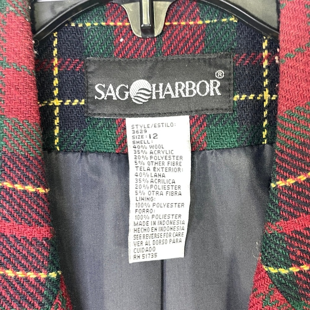 Sag Harbor Womens Red Green Plaid Wool Blend Blazer Jacket Size 12 Style 3629 - Picture 3 of 11
